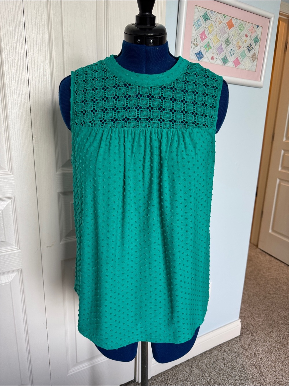 Daniel Rainn Teal Sleeveless Crochet Yoke Camisole
